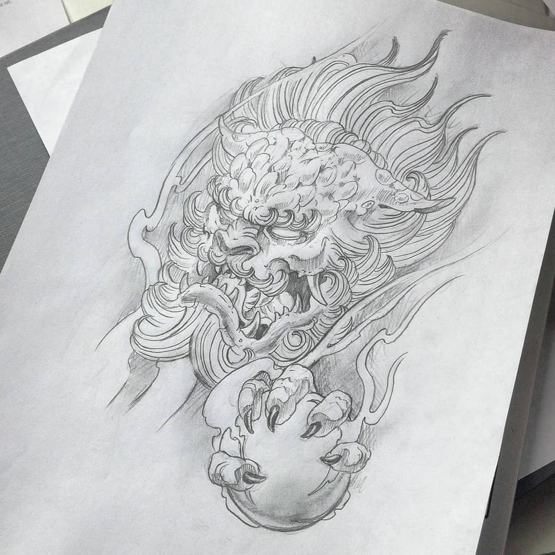 Fu-Dog wannado #japanesetattoo #sketch #fudog #asianart #pencildrawing #tattoo #