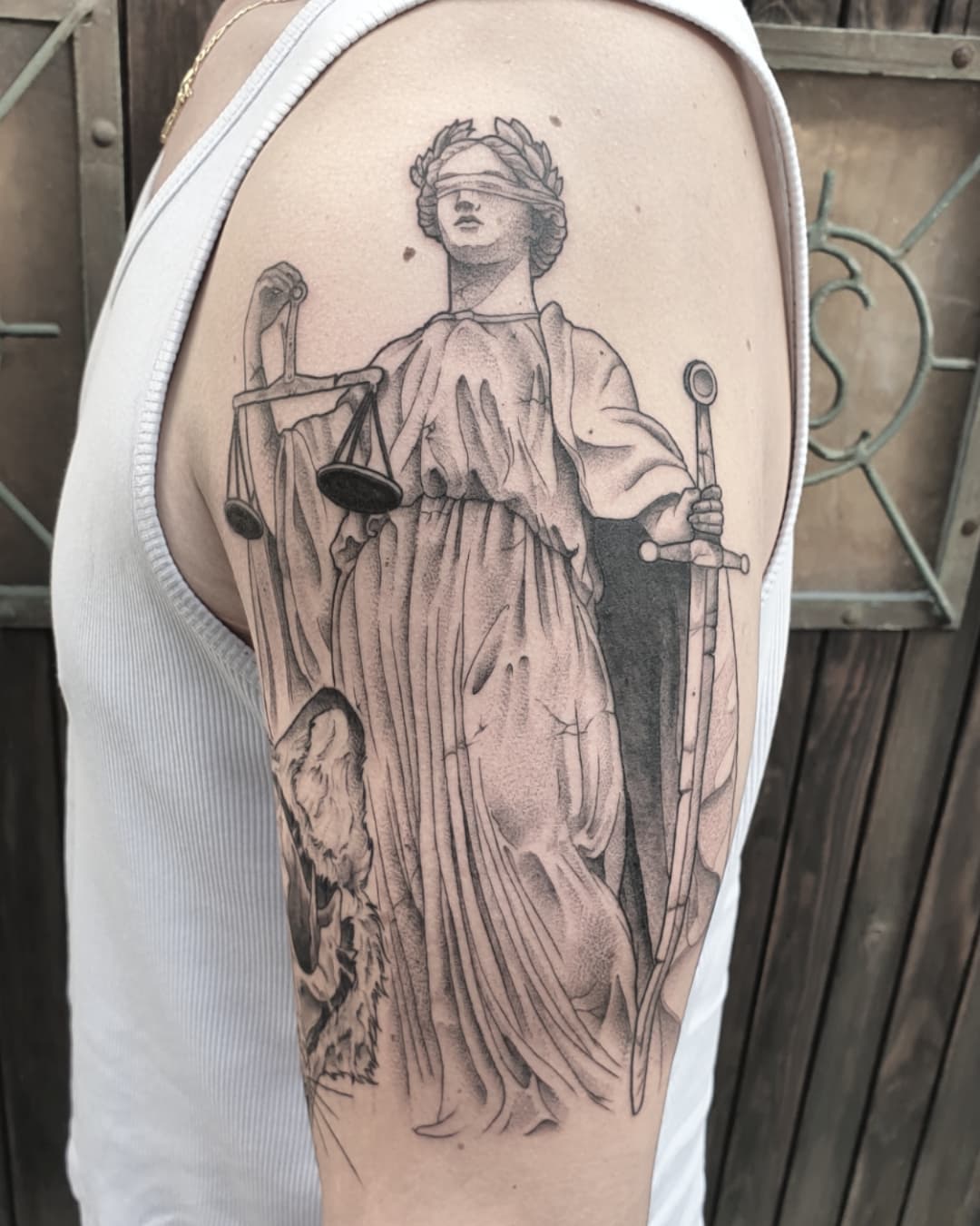 Fun time with this justitia on @norb.27
.
.
.
.
#justitia #blackwork #ink #inked