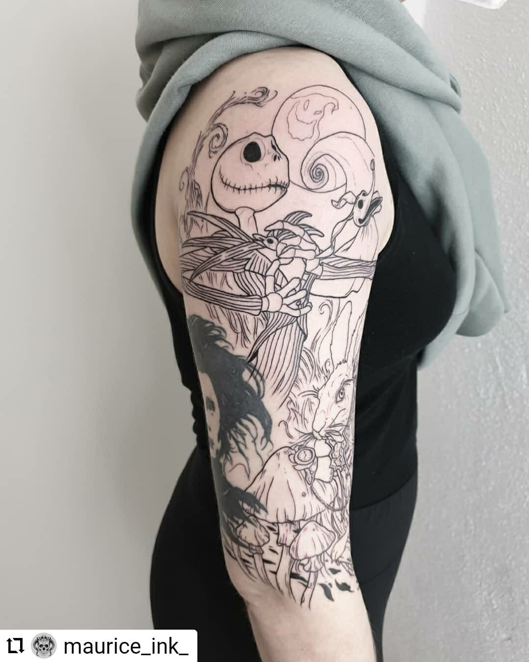 Neu von @maurice_ink_
...
First Lines done on this tim burton sleeve 
.
.
.
.
#j