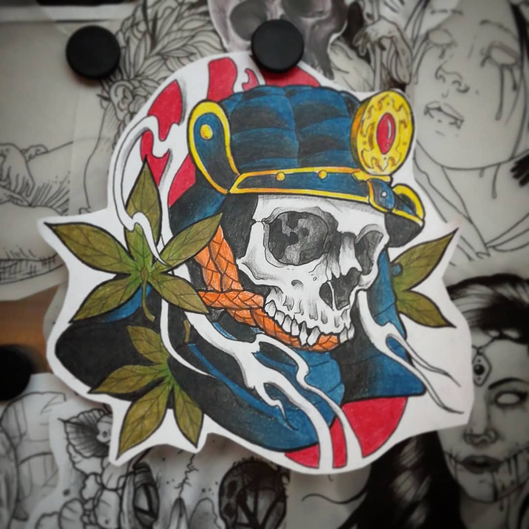 Wannado! If interested in some color, let me know #skulltattoo #skull #samuraita