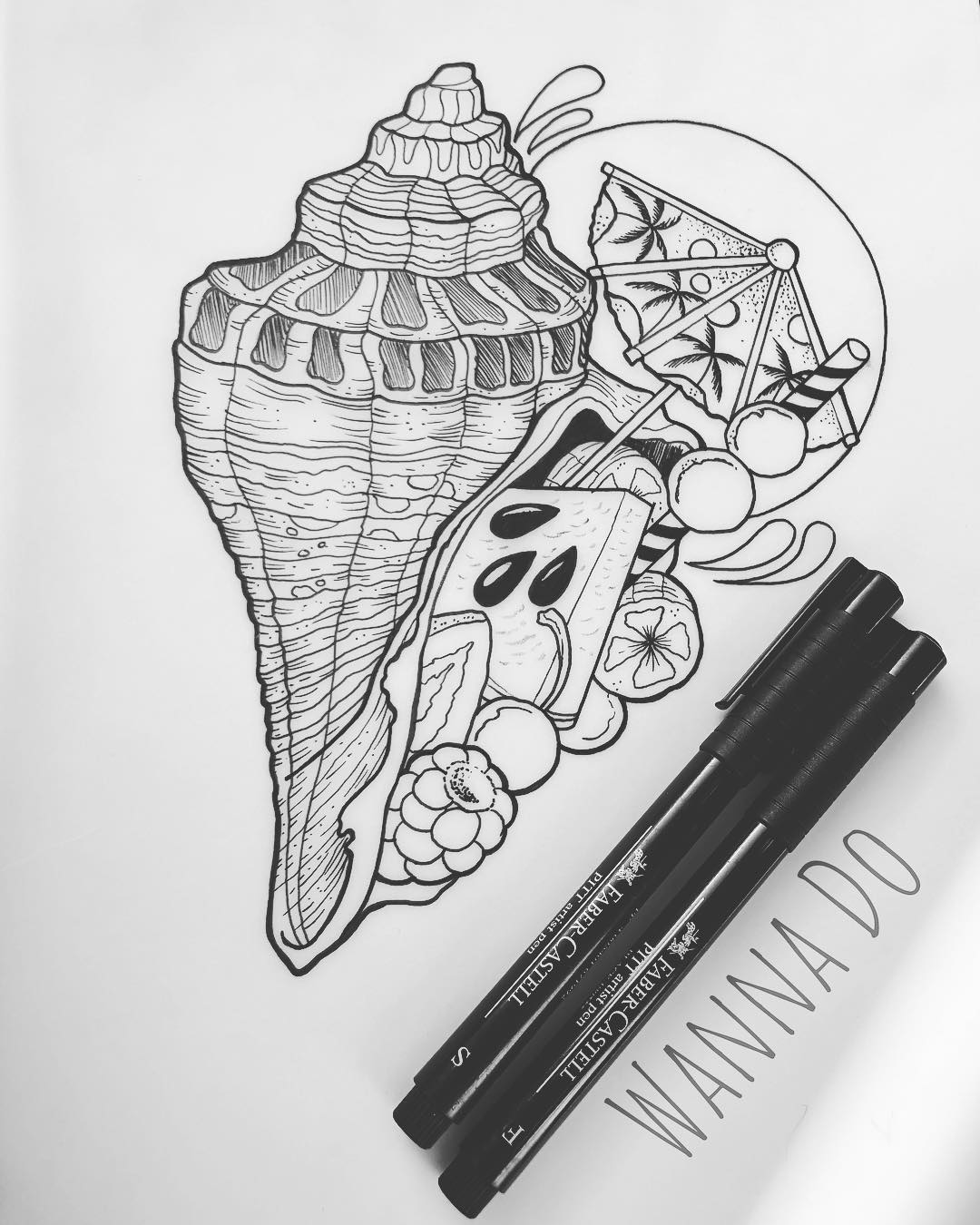 #wannado #wannadotattoo #shell #shelltattoo #fruitbowl #cocktails #fabercastell