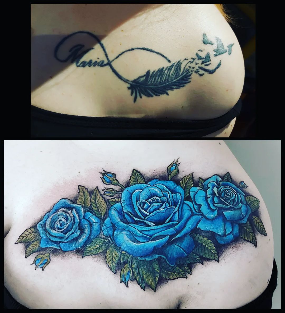 #coveruptattoo #igotyoucovered #freywerktattoo #freywerk #rosesareblue #dochnich