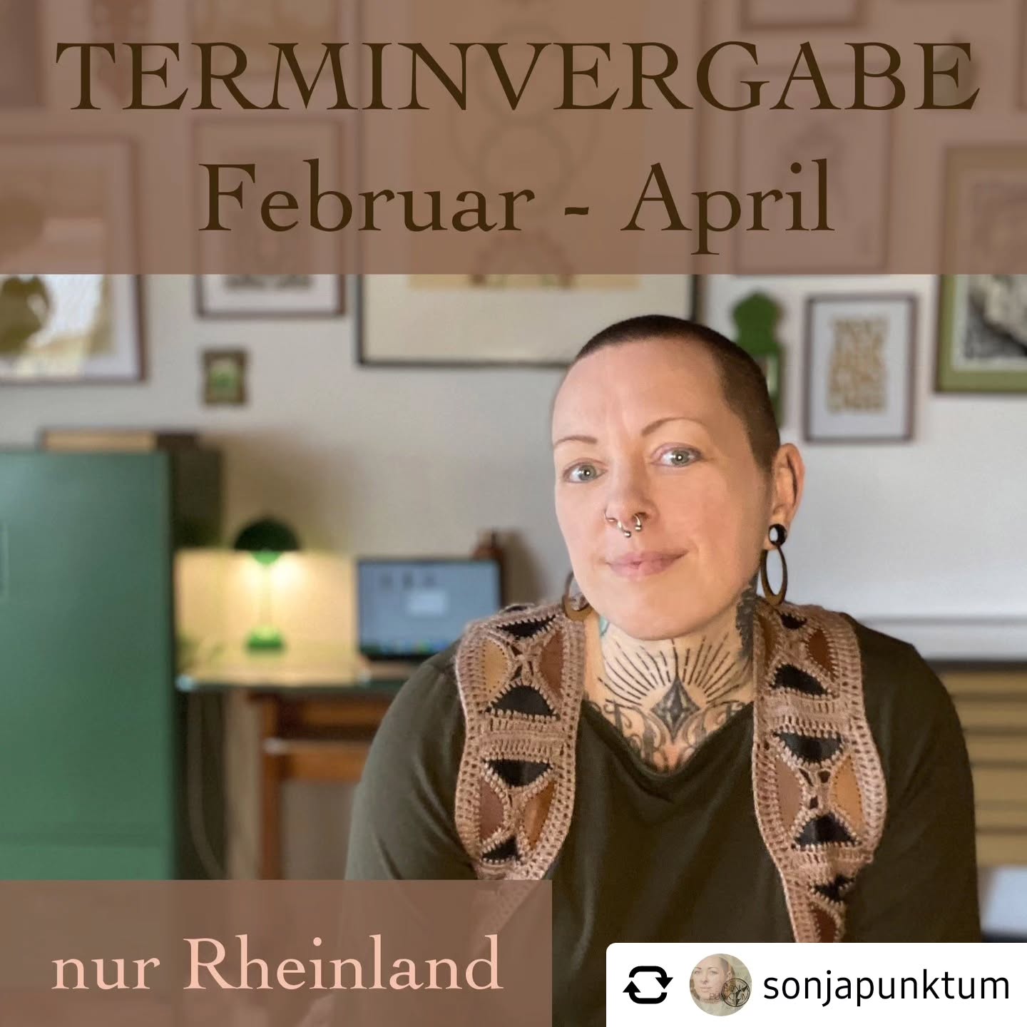 Terminvergabe bei Sonja @sonjapunktum .
Ich vergebe ab sofort die Termine für Fe
