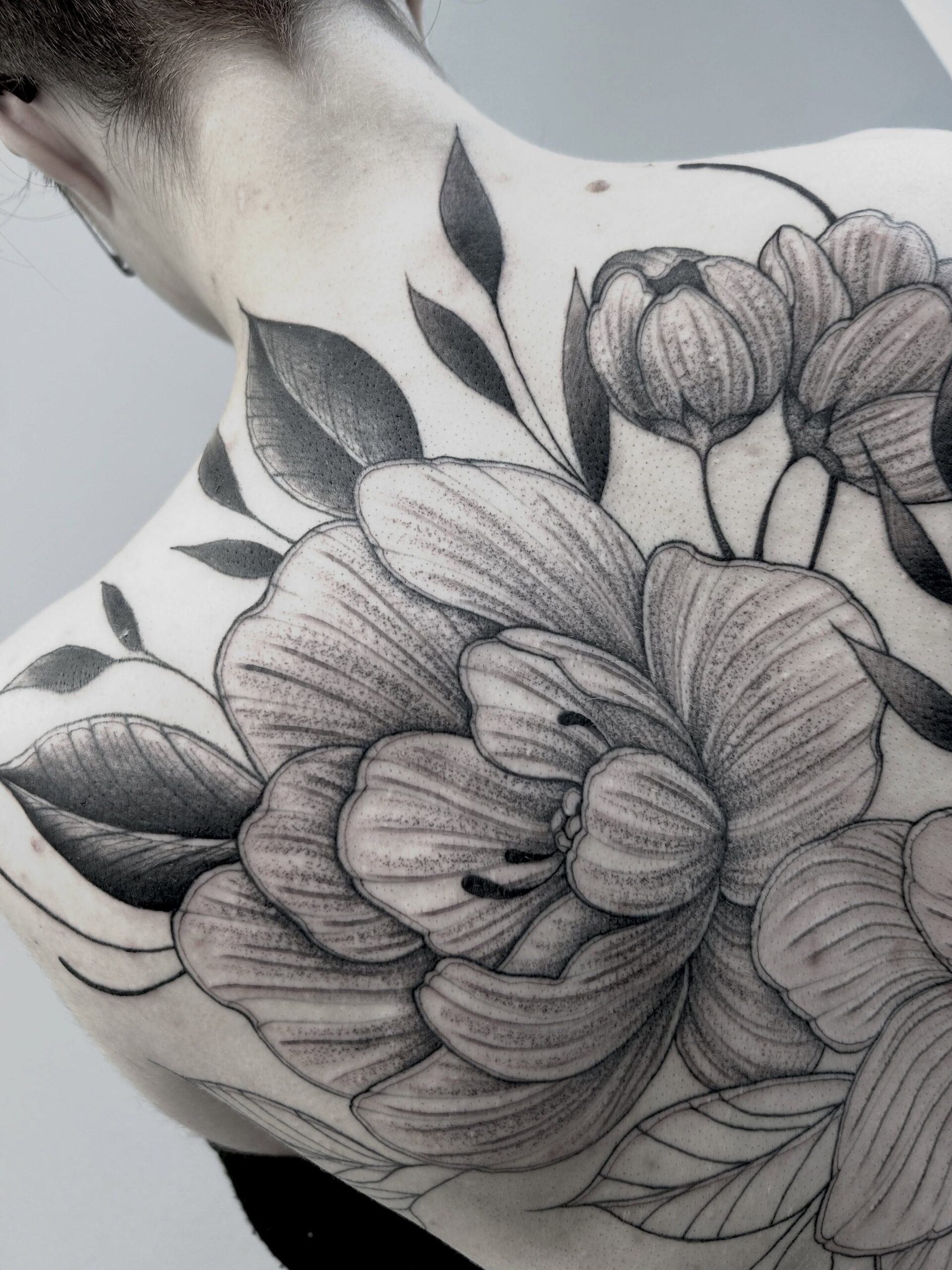 Zweite Sitzung auf diesem Rücken  one more to go!
.
.
.
#blacktattoo #flowertatt